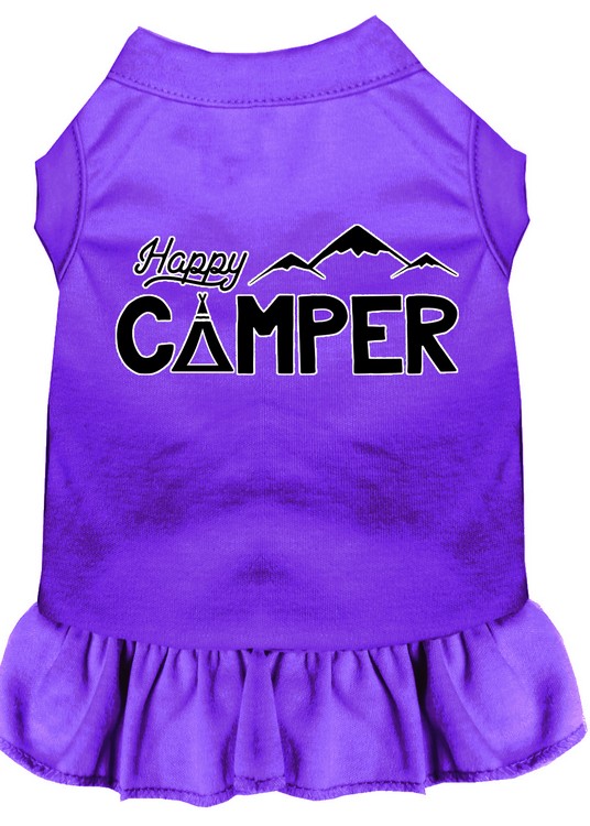 Happy Camper Screen Print Dog Dress Purple XS